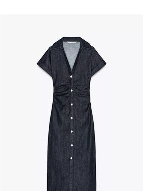 Zara Dark Indigo Button-Front Maxi Dress: Like New